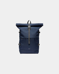 Sac à dos recyclé Sandqvist Icon Rolltop 26L à personnaliser - Navy With Black Leather