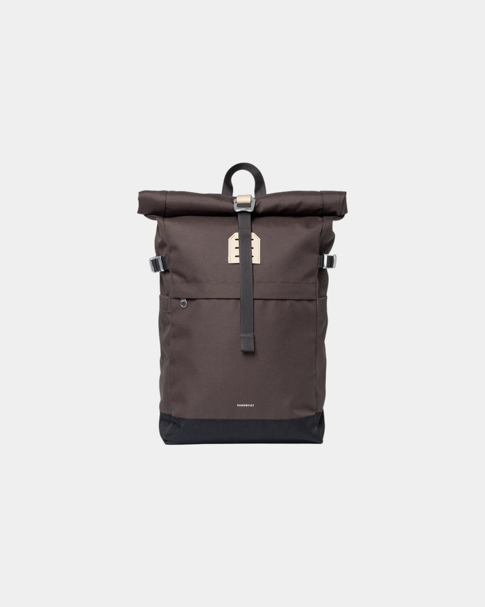 Sac à dos recyclé Sandqvist Icon Rolltop 23L à personnaliser - Brown With Natural Leather